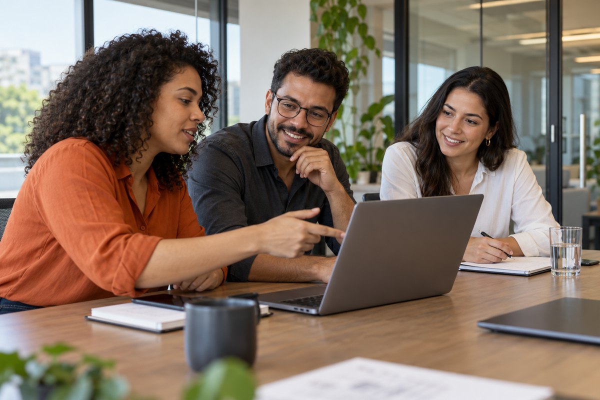 Equipe colaborando na organização do atendimento